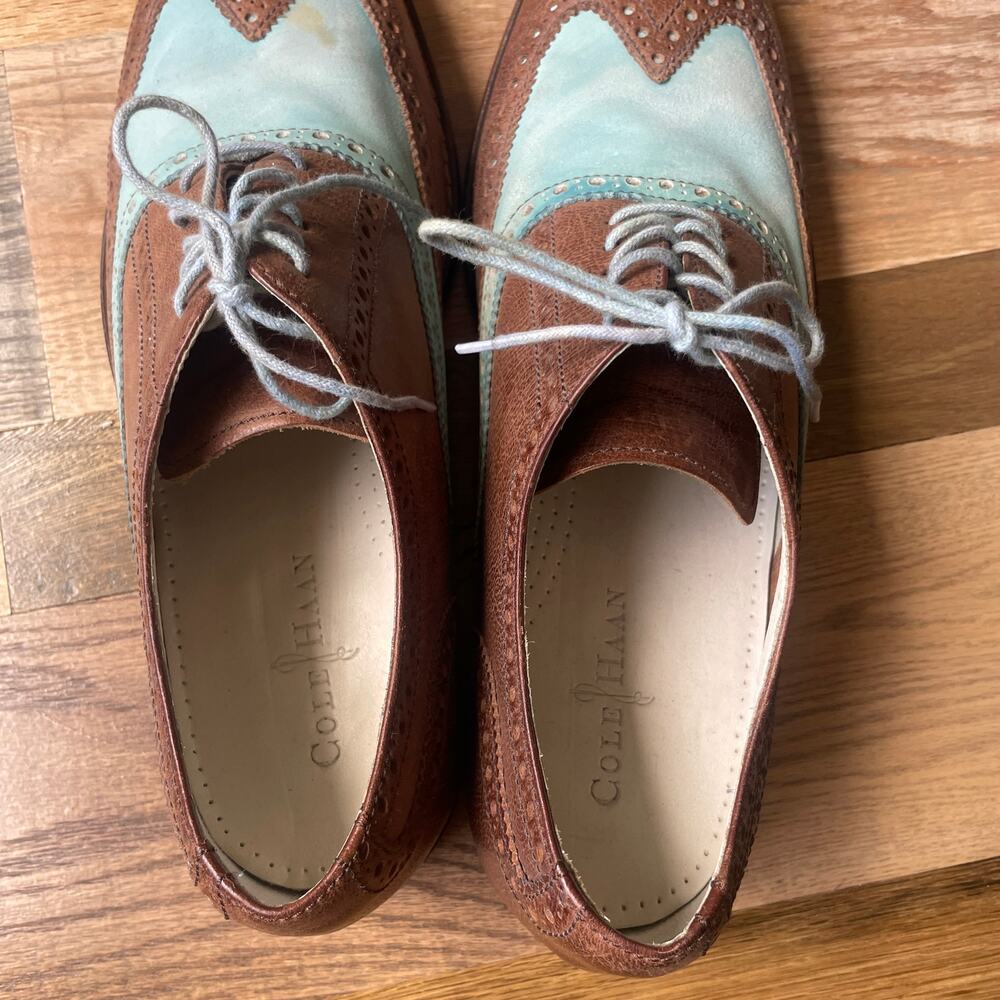 Cole Haan Nike Air Men's 11 M Brown Blue Leather Wingtip Brogue C10038 - Picture 5 of 8